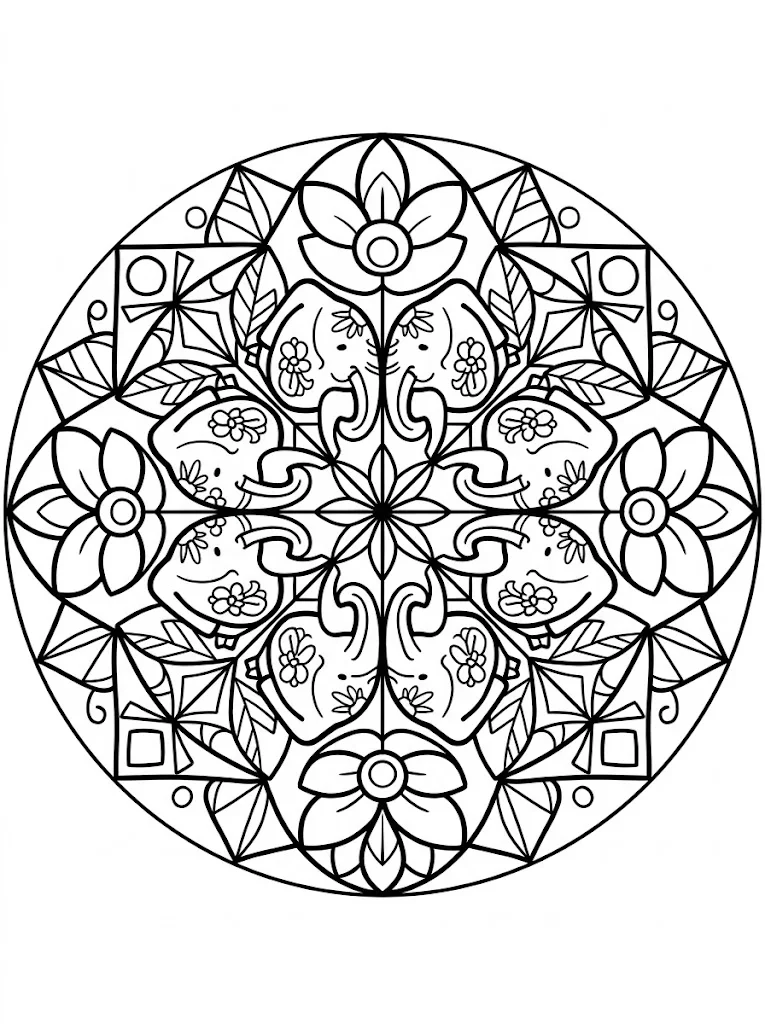 象の曼荼羅の塗り絵（下絵）