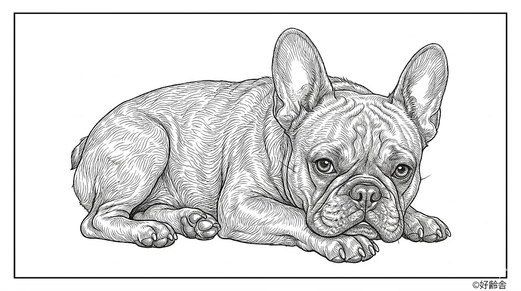 フレンチブルドッグの塗り絵（下絵）