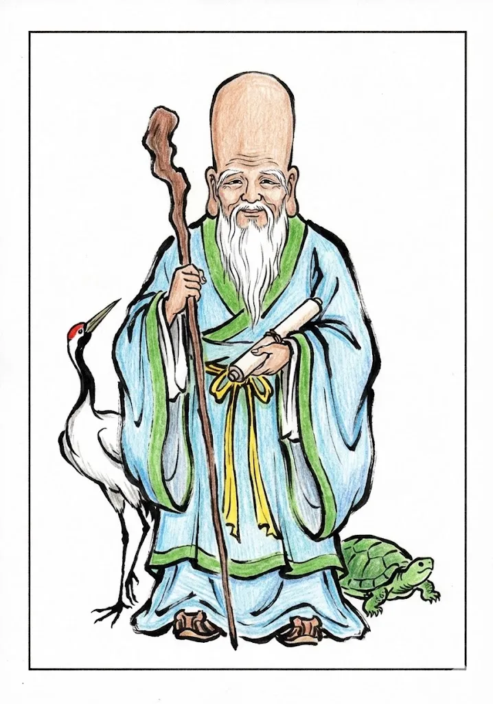 七福神（福禄寿）（完成見本） ｜ 高齢者（g3b3）向け無料塗り絵