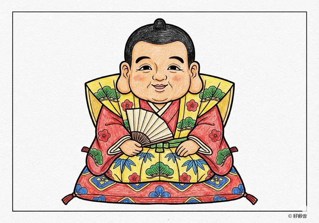 福助の塗り絵（彩色見本）