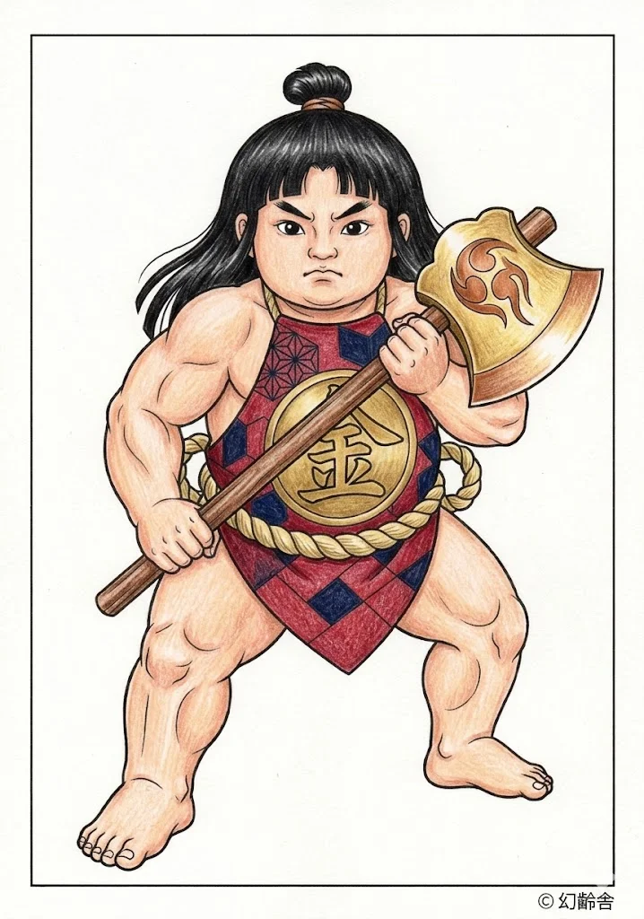 五月人形（金太郎）の塗り絵（彩色見本）