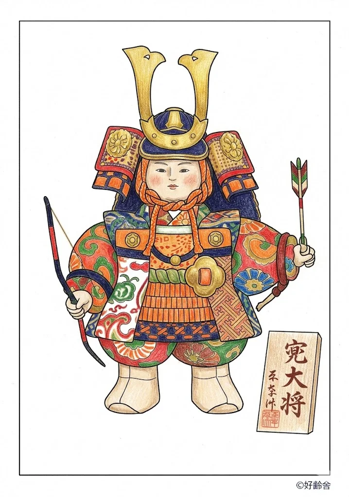 五月人形（兜・鎧）の塗り絵（彩色見本）