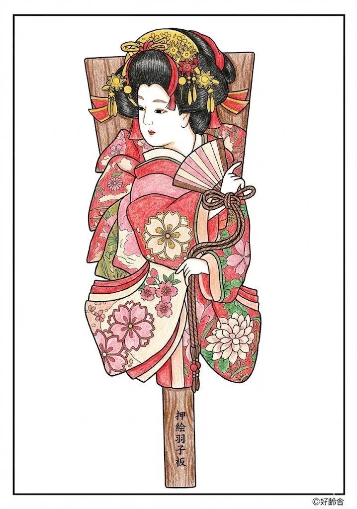 羽子板（はごいた）（完成見本） ｜ 高齢者（g3b3）向け無料塗り絵