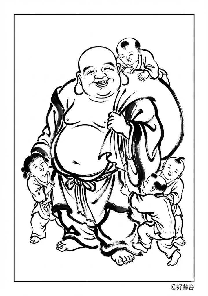 七福神（布袋尊） ｜ 高齢者（g3b3）向け無料塗り絵