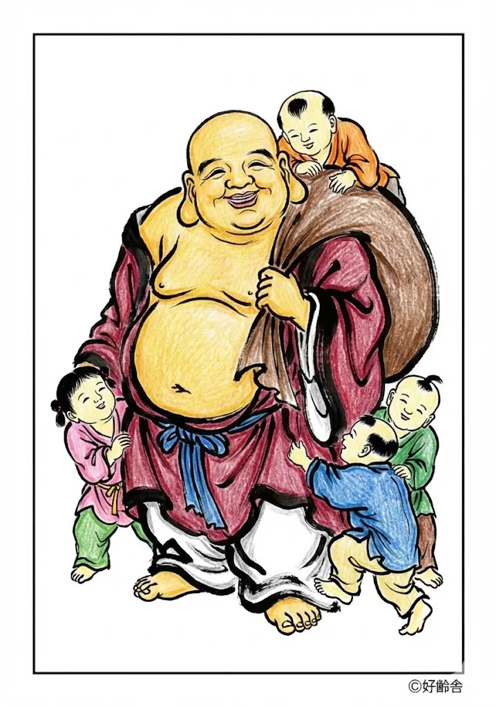 七福神（布袋尊）（完成見本） ｜ 高齢者（g3b3）向け無料塗り絵