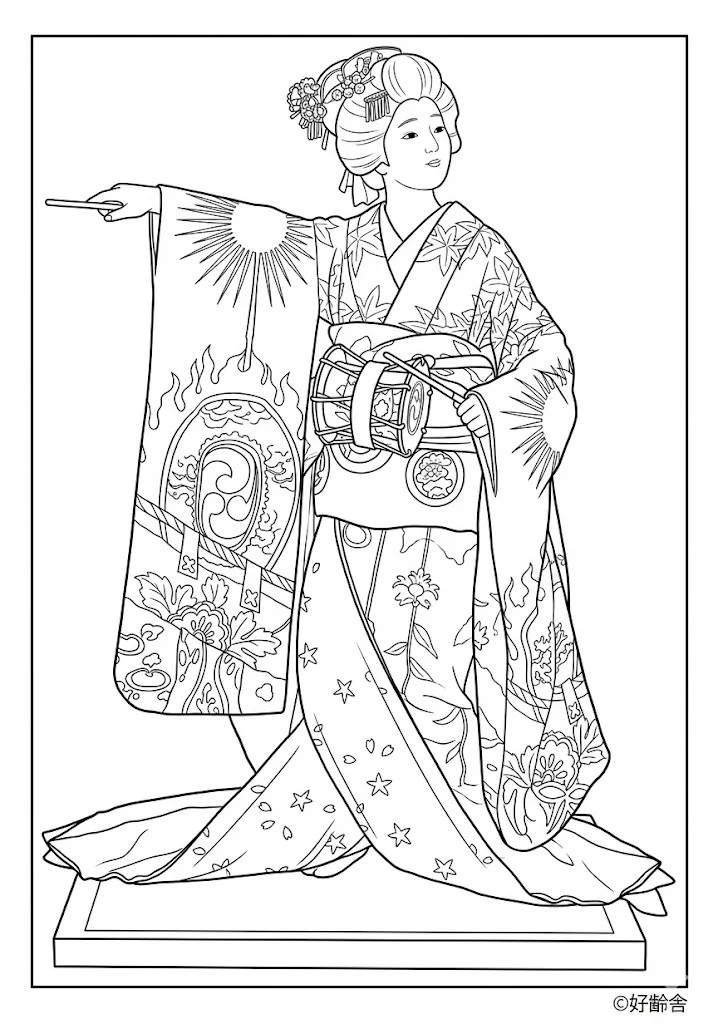 日本人形 1の塗り絵（下絵）