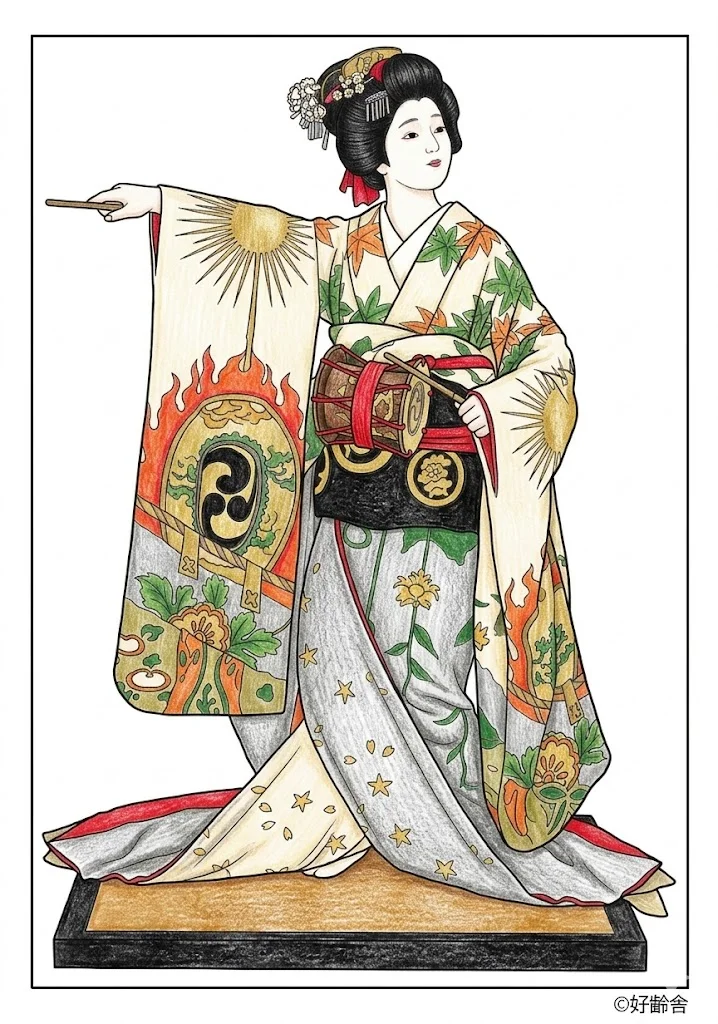 日本人形 1の塗り絵（彩色見本）