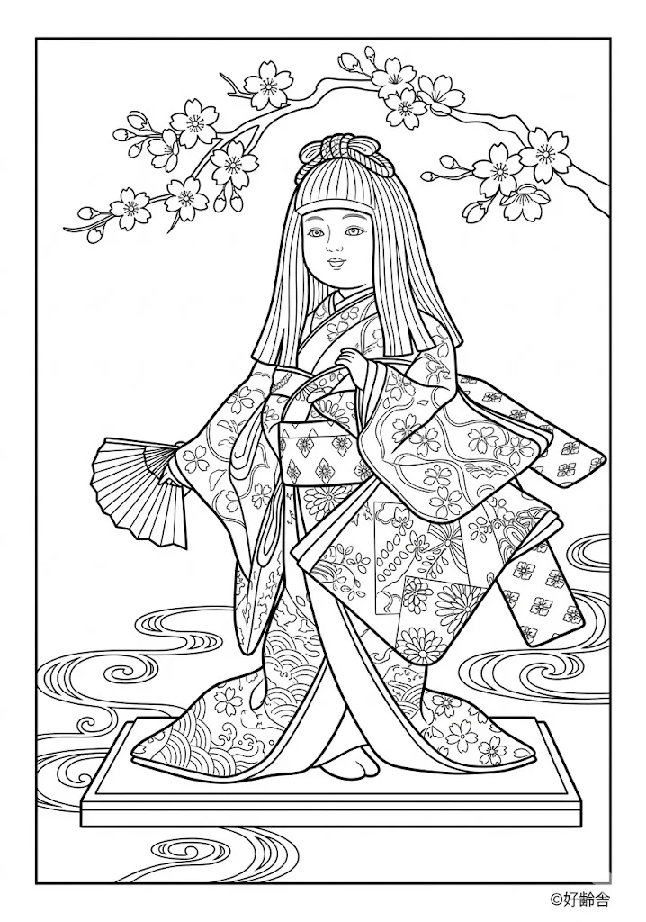 日本人形 2の塗り絵（下絵）