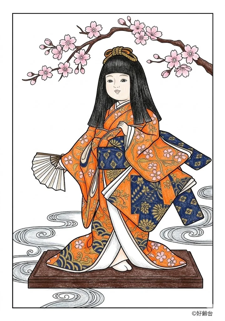 日本人形 2の塗り絵（彩色見本）