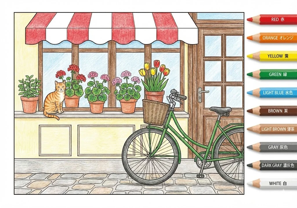 自転車（完成見本） ｜ 高齢者（g3b3）向け無料塗り絵