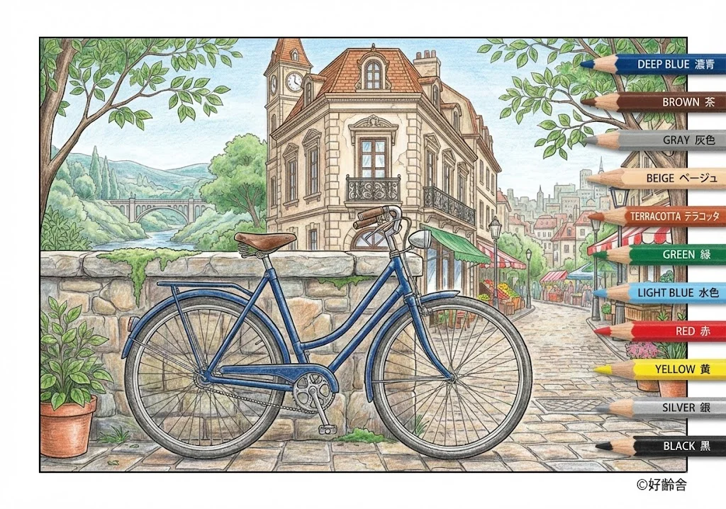 自転車（完成見本） ｜ 高齢者（g3b3）向け無料塗り絵