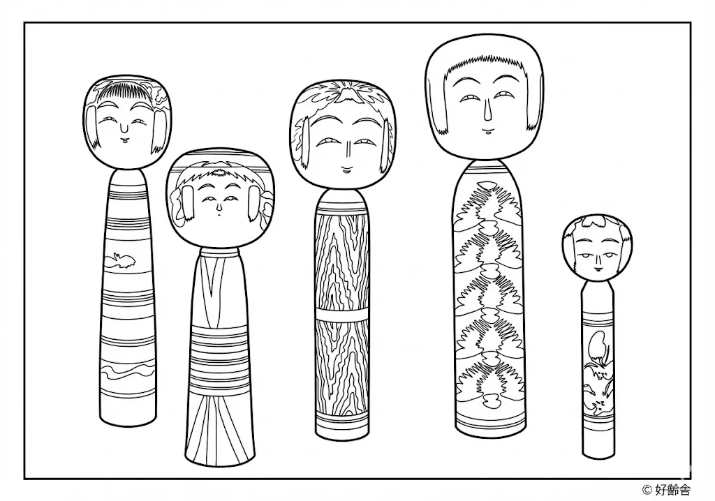 こけしの塗り絵（下絵）