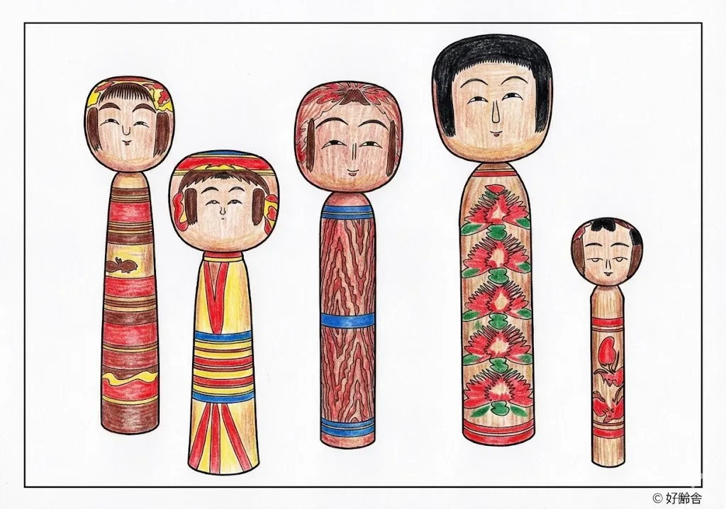 こけしの塗り絵（彩色見本）