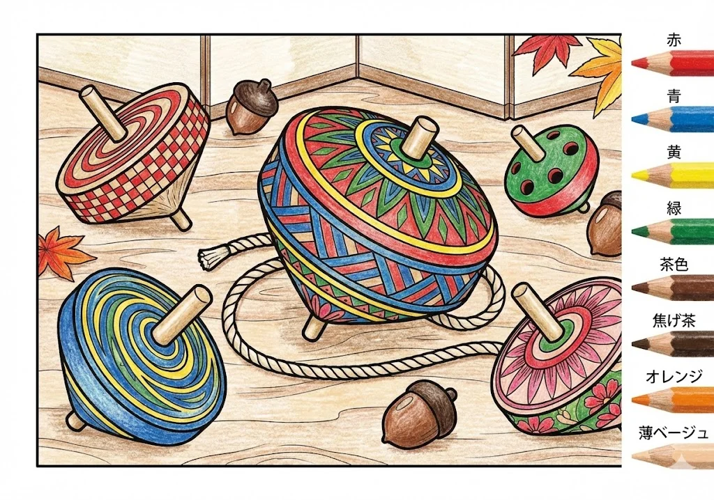 独楽（こま）（完成見本） ｜ 高齢者（g3b3）向け無料塗り絵