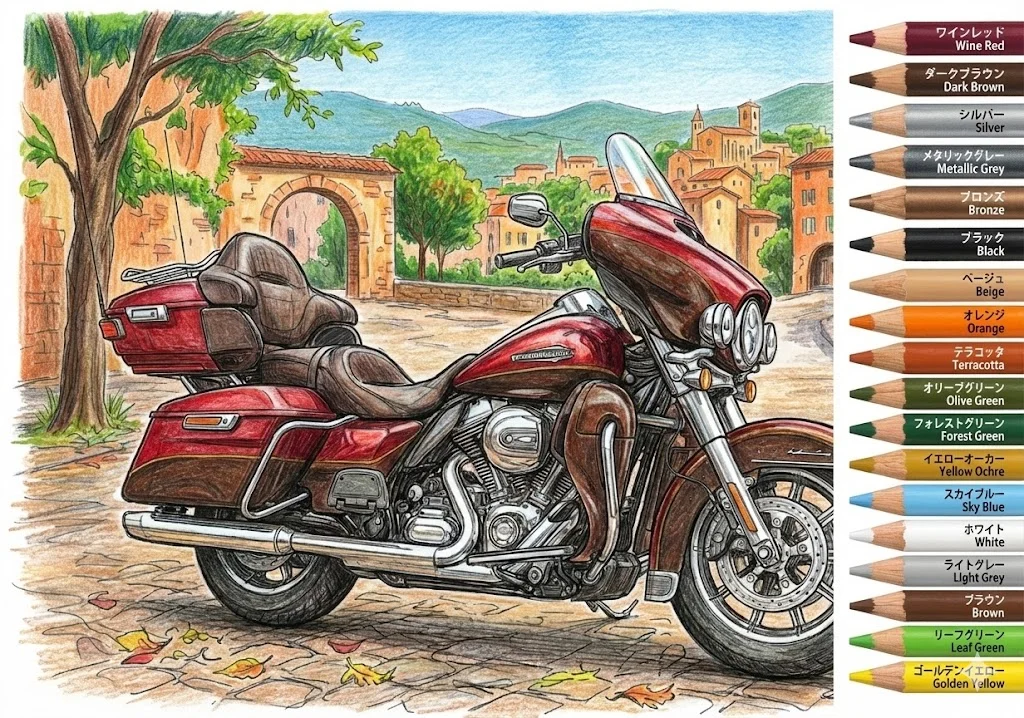 オートバイ（完成見本） ｜ 高齢者（g3b3）向け無料塗り絵