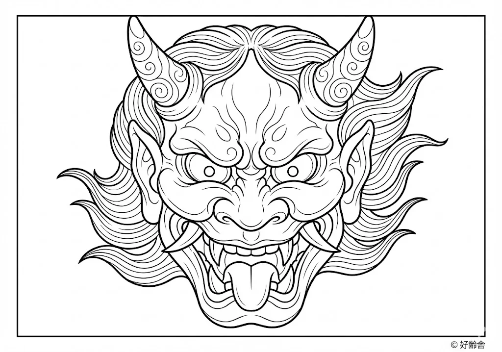 鬼の面 ｜ 高齢者（g3b3）向け無料塗り絵