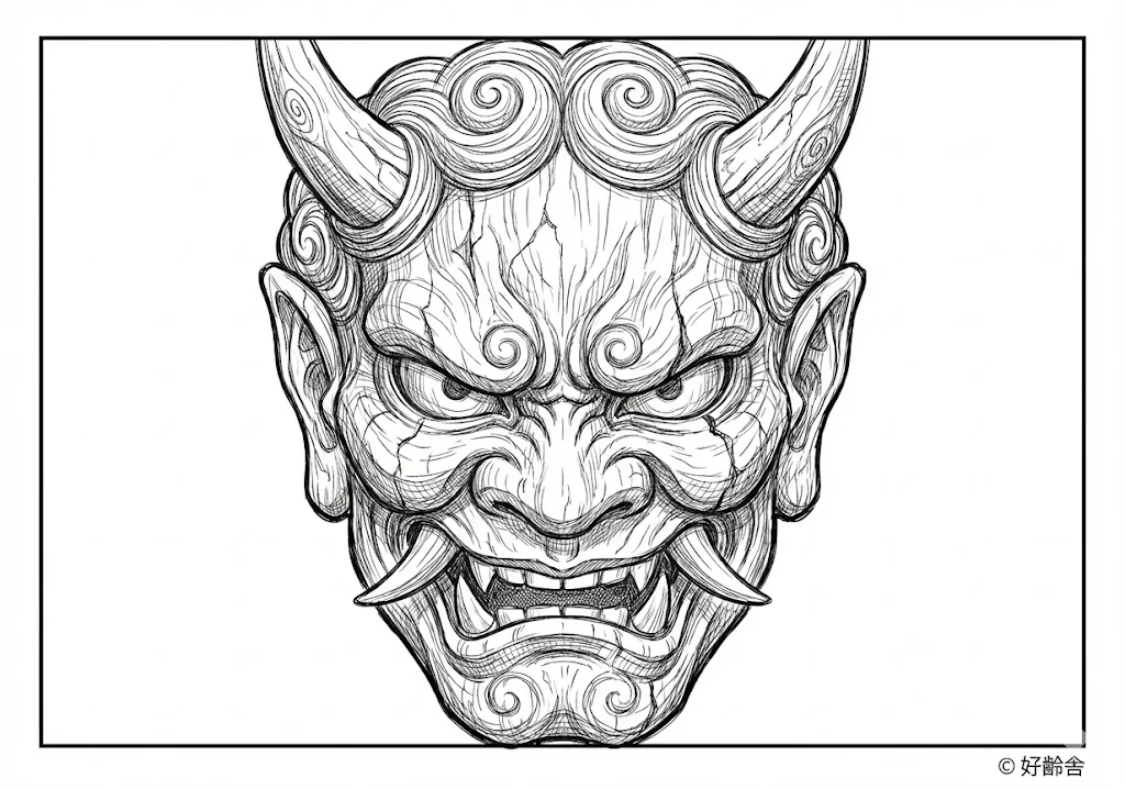 鬼の面 ｜ 高齢者（g3b3）向け無料塗り絵
