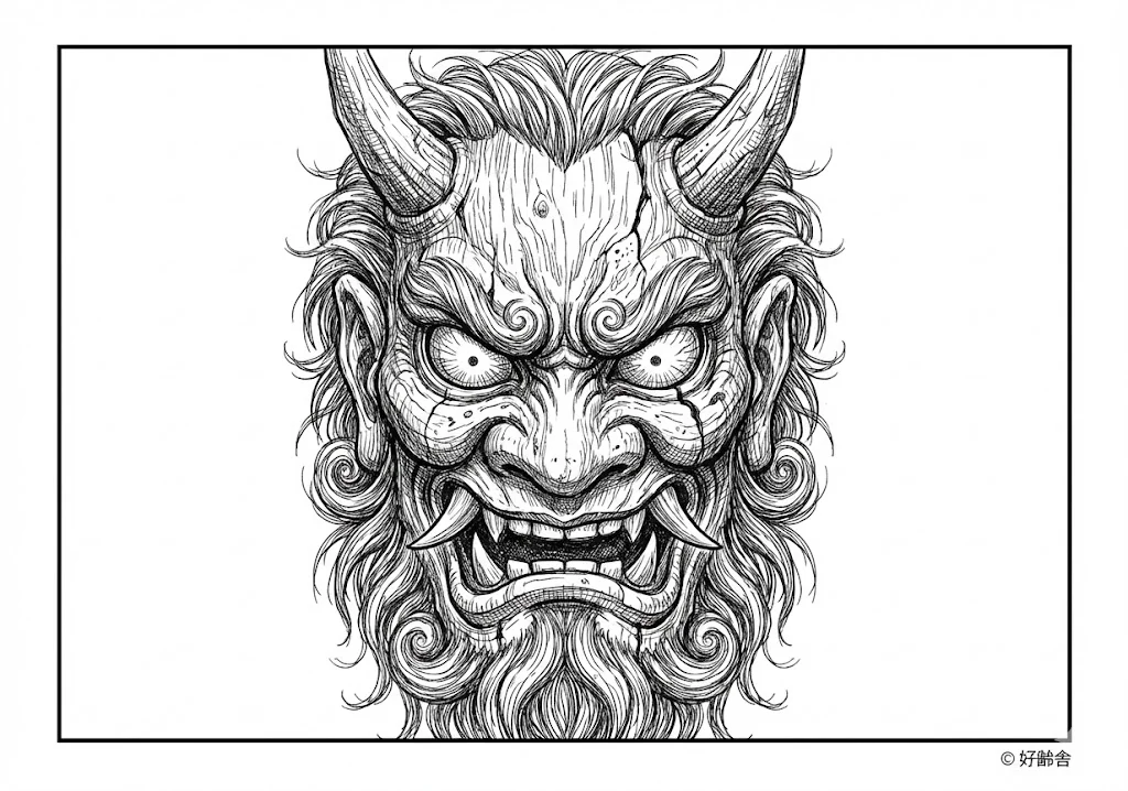 鬼の面 ｜ 高齢者（g3b3）向け無料塗り絵