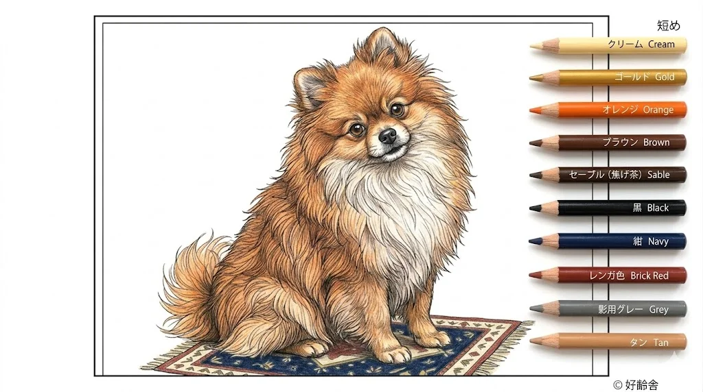 ポメラニアンの塗り絵（彩色見本）