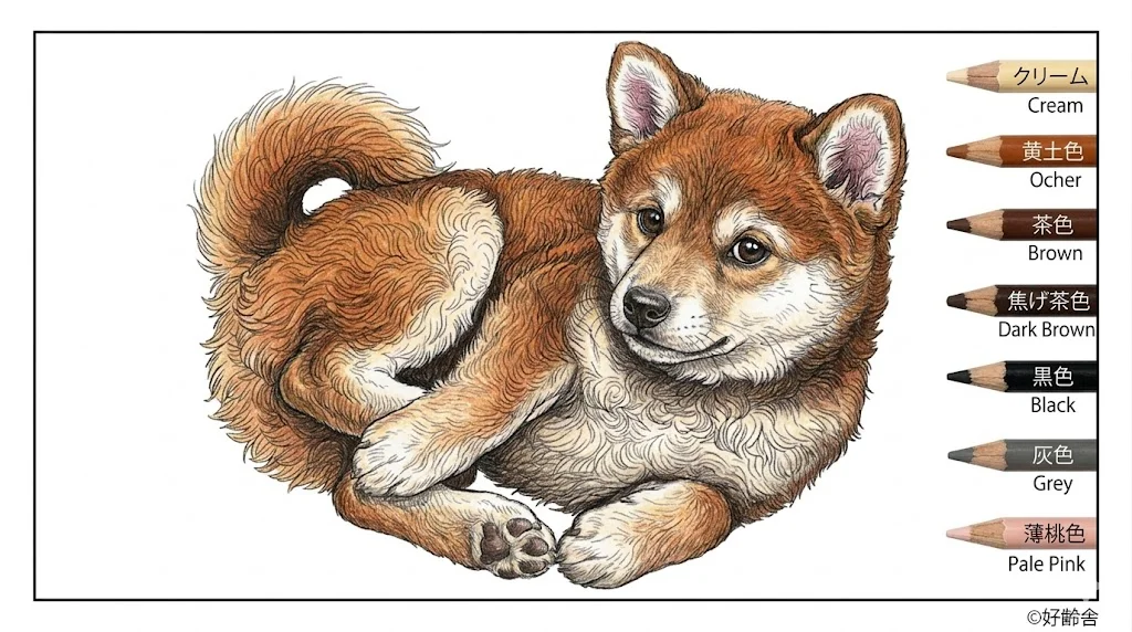 柴犬の塗り絵（彩色見本）
