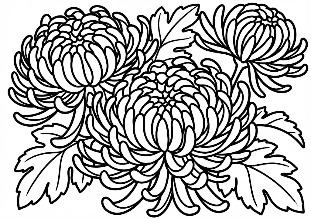 高齢者向け無料塗り絵:菊(A4印刷用・脳トレ介護レク)