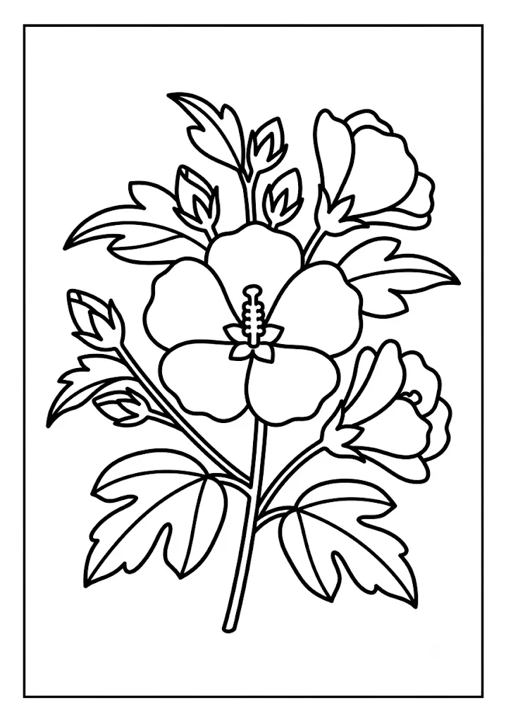 高齢者向け無料塗り絵:むくげ(A4印刷用・脳トレ介護レク)