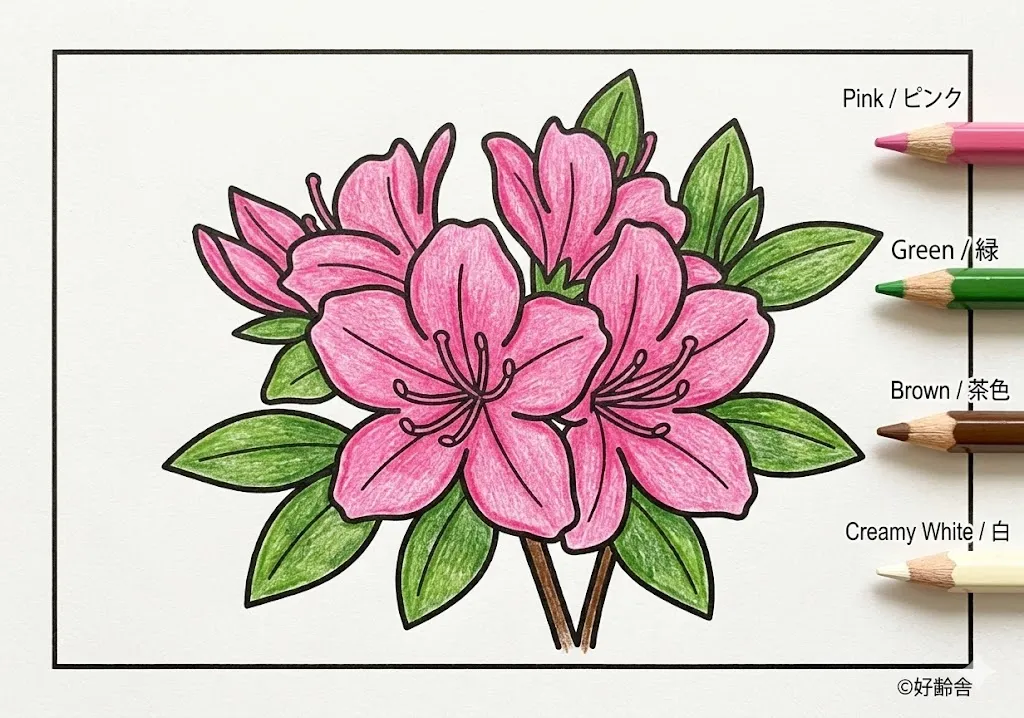 ツツジの塗り絵 完成見本(カラーサンプル・高齢者レク用)