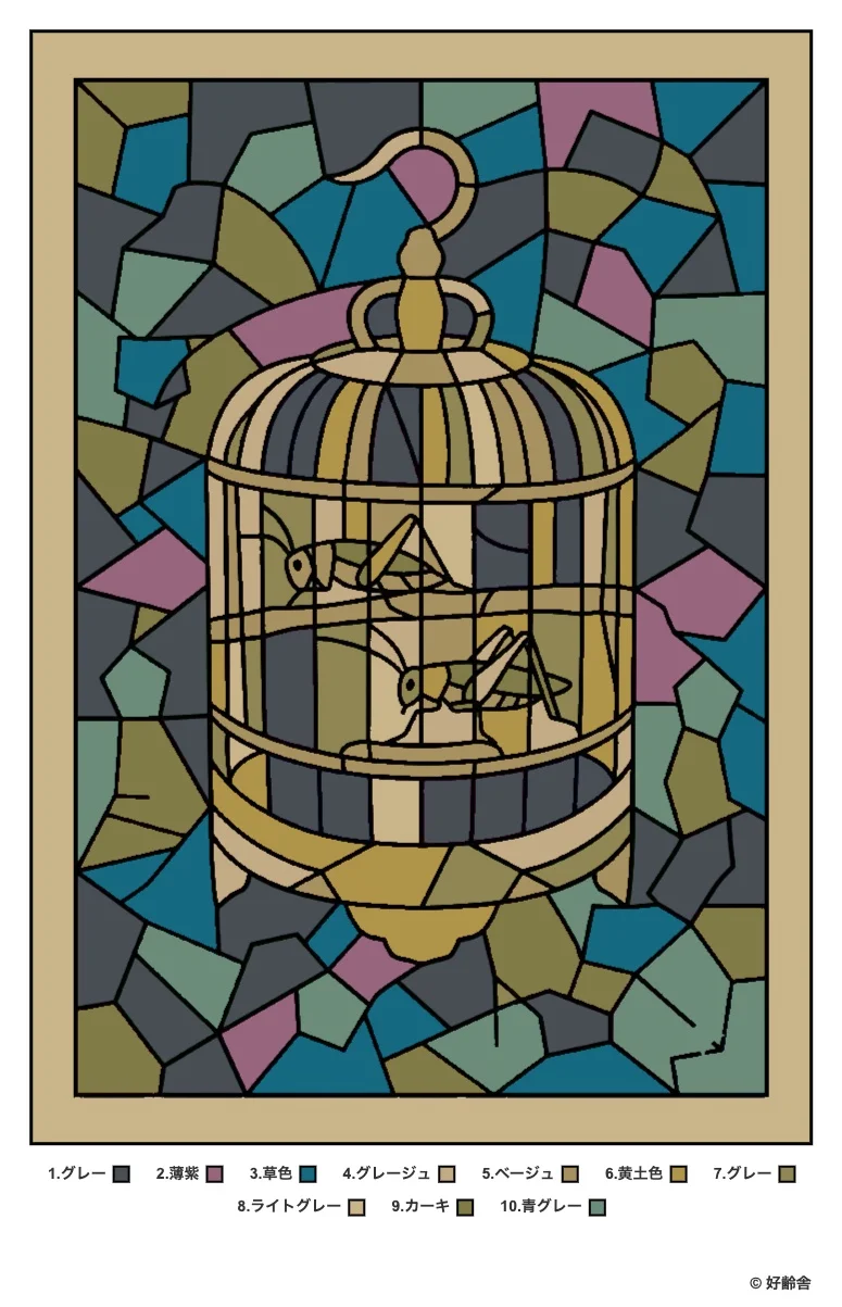 スズムシの塗り絵 完成見本（カラーサンプル・高齢者レク用）