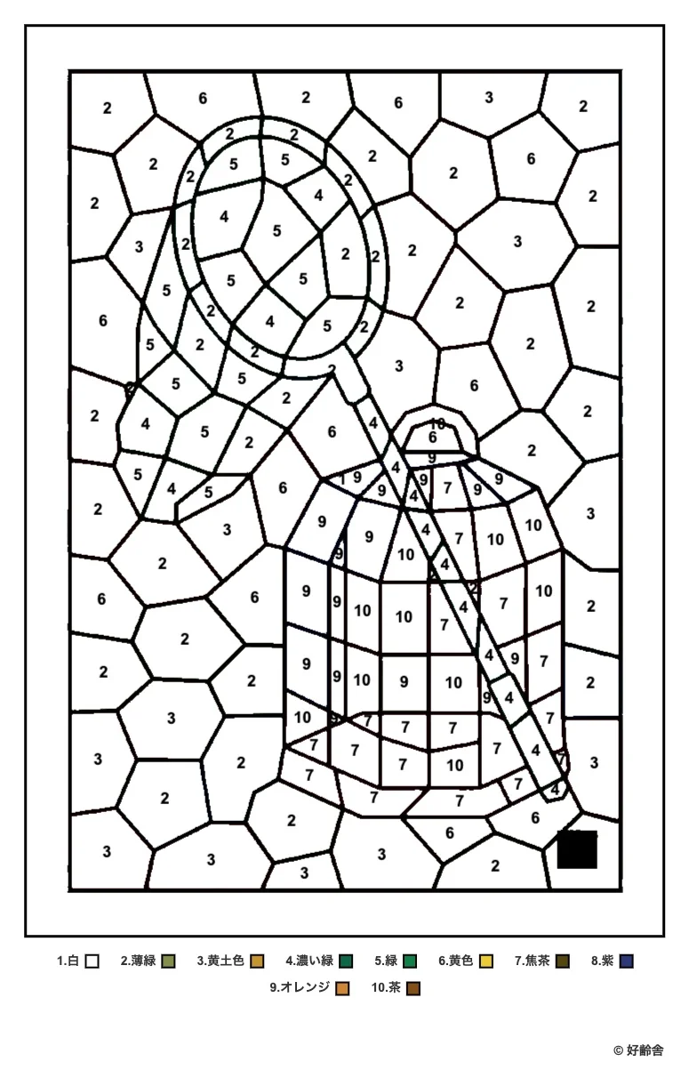 高齢者向け無料塗り絵：虫とり網と虫かご（A4印刷用・脳トレ介護レク）