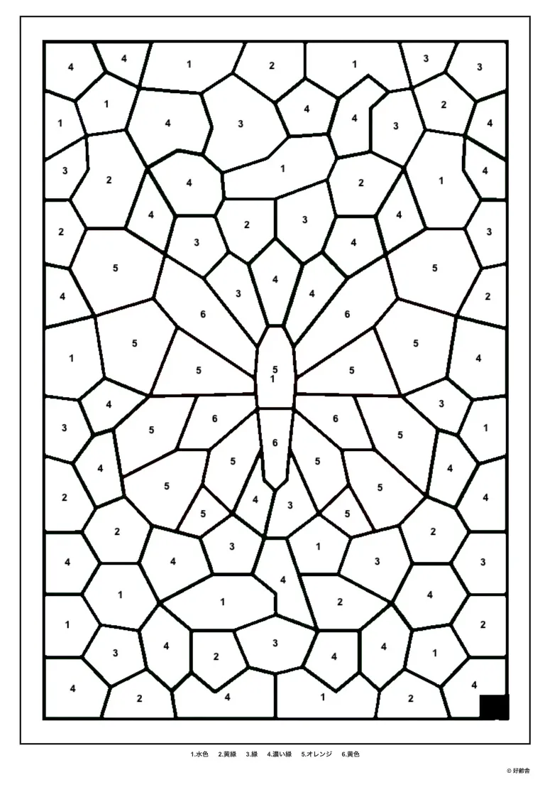 高齢者向け無料パズル塗り絵（数字塗り絵）