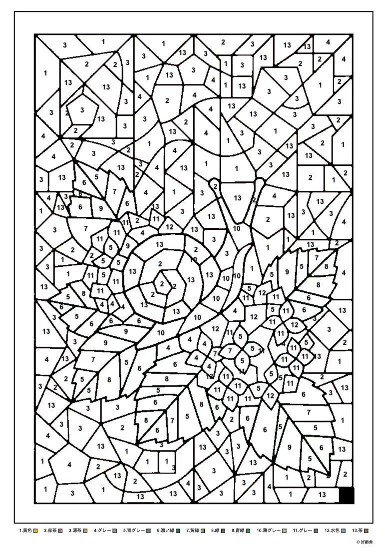 高齢者向け無料塗り絵：紫陽花とカタツムリ（A4印刷用・脳トレ介護レク）