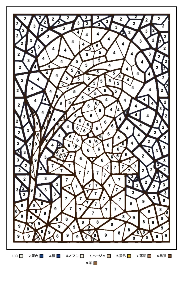 高齢者向け無料パズル塗り絵（数字塗り絵）：月見団子