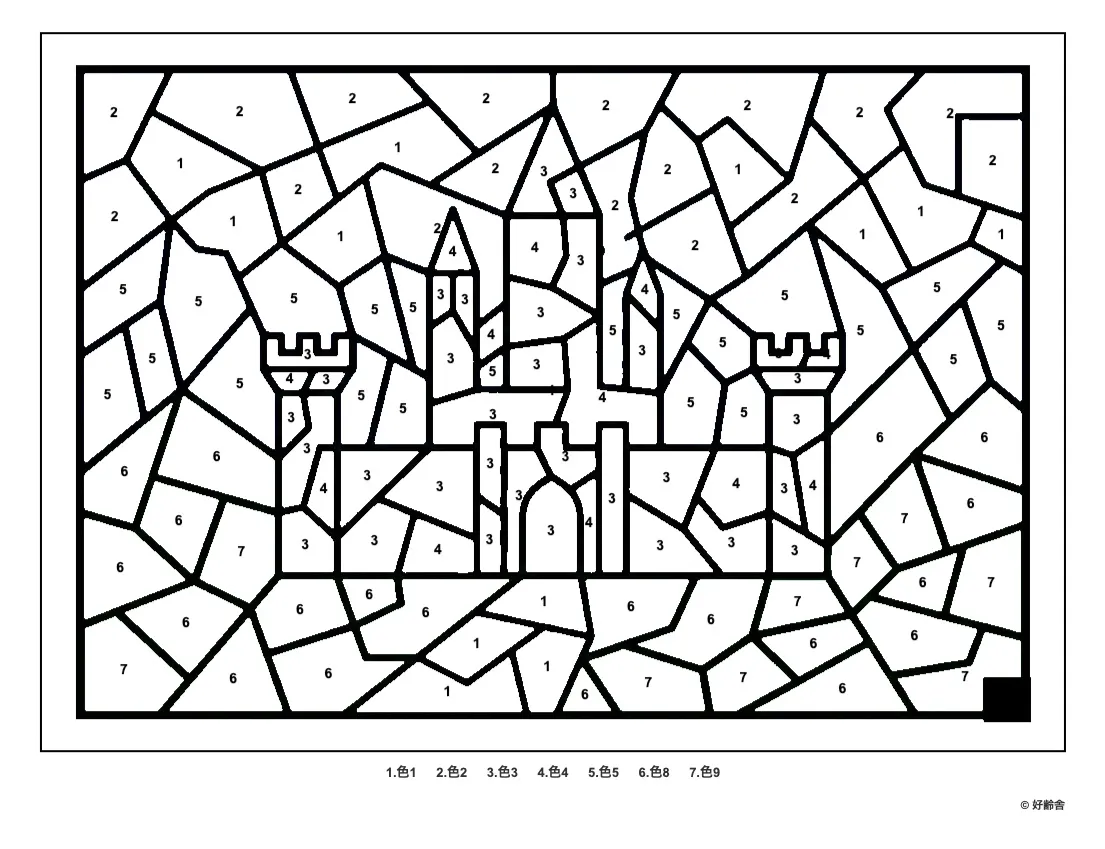 高齢者向け無料パズル塗り絵（数字塗り絵）