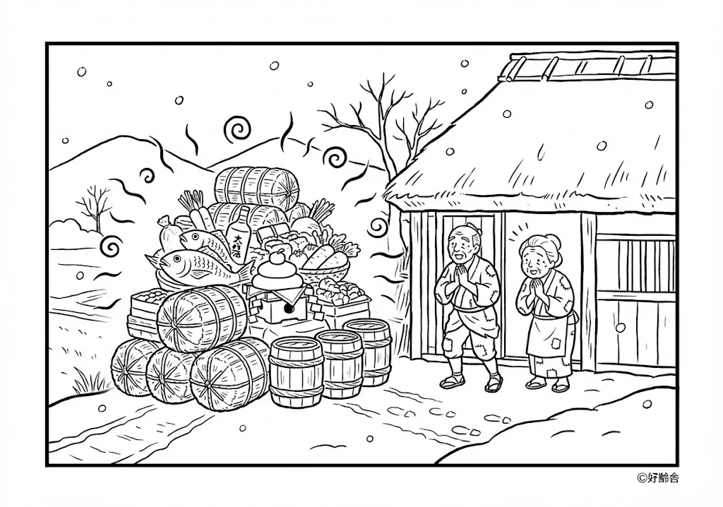 日本の昔話：笠地蔵（その四）